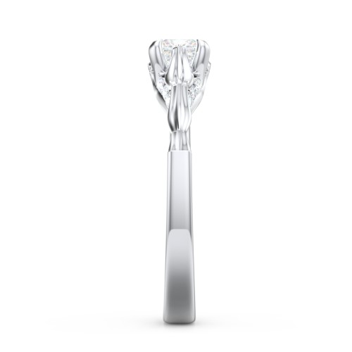 Vintage Diamond Solitaire Ring with Side Accent Stones – 14K White Gold with Lab Diamond