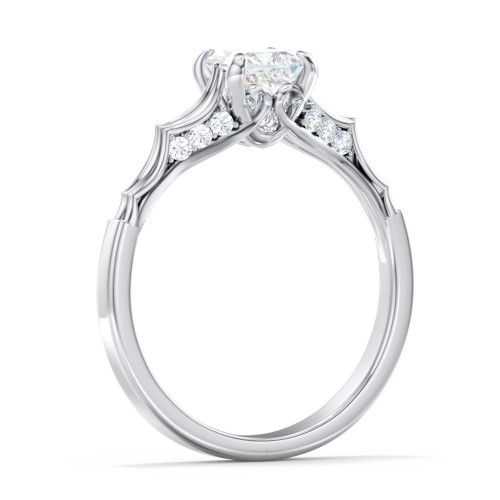 Vintage Diamond Solitaire Ring with Side Accent Stones – 14K White Gold with Lab Diamond