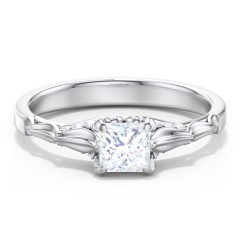Vintage Diamond Solitaire Ring with Side Accent Stones – 14K White Gold with Lab Diamond