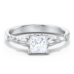 Vintage Diamond Solitaire Ring with Side Accent Stones – 14K White Gold with Lab Diamond