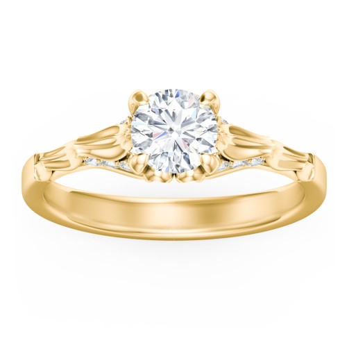 Vintage Diamond Solitaire Ring with Side Accent Stones – 10K Yellow Gold with Lab Diamond