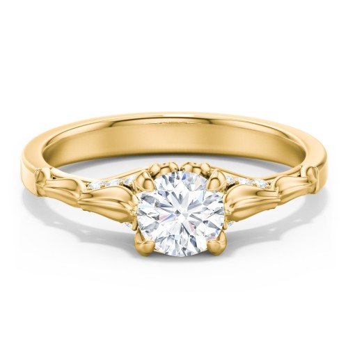 Vintage Diamond Solitaire Ring with Side Accent Stones – 10K Yellow Gold with Lab Diamond