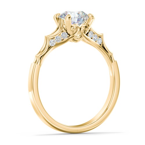 Vintage Diamond Solitaire Ring with Side Accent Stones – 10K Yellow Gold with Lab Diamond