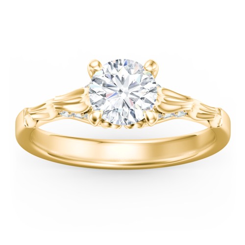 Vintage Diamond Solitaire Ring with Side Accent Stones – 10K Yellow Gold with Lab Diamond