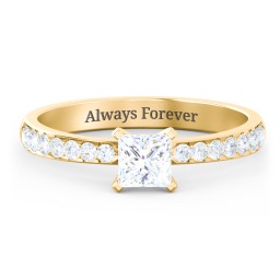 Engagement Ring with Graduated Side Stones in 10K Solid Yellow Gold with 04LABDIAM-PC-0.50-VS2-F-G and Lab Diamond
