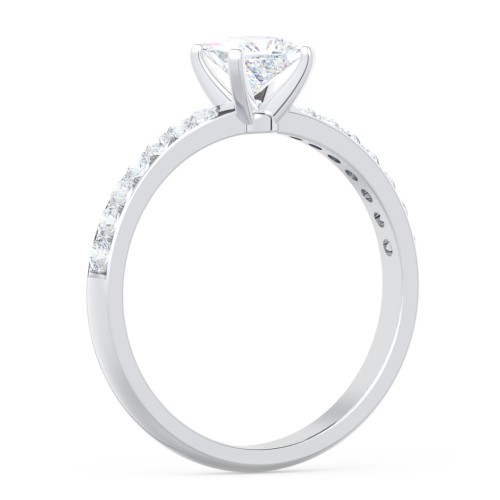 Engagement Ring with Graduated Side Stones – 14K White Gold with Lab Diamond