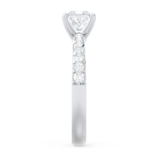 Engagement Ring with Graduated Side Stones – 14K White Gold with Lab Diamond