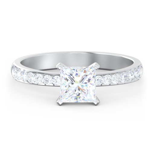 Engagement Ring with Graduated Side Stones – 14K White Gold with Lab Diamond