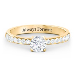 Engagement Ring with Graduated Side Stones in 10K Solid Yellow Gold with 04LABDIAM-RD-0.50-VS2-F-VG and Lab Diamond