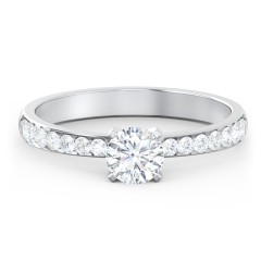 Engagement Ring with Graduated Side Stones – 14K White Gold with Lab Diamond