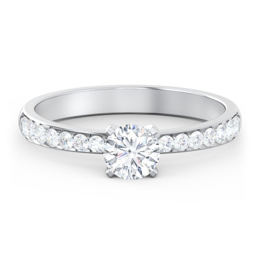 Engagement Ring with Graduated Side Stones – 14K White Gold with Lab Diamond