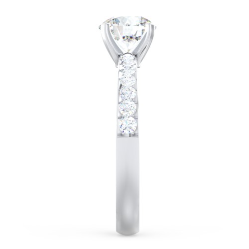 Engagement Ring with Graduated Side Stones – 14K White Gold with Lab Diamond