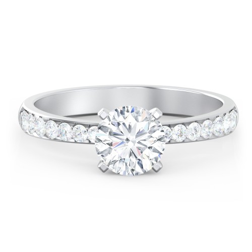 Engagement Ring with Graduated Side Stones – 14K White Gold with Lab Diamond