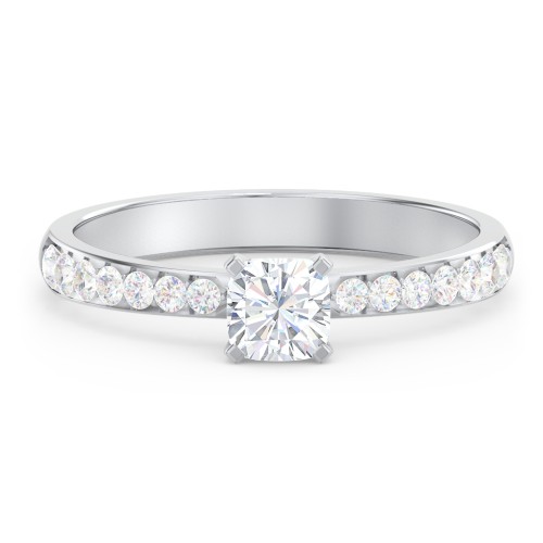 Engagement Ring with Graduated Side Stones – 14K White Gold with Lab Diamond