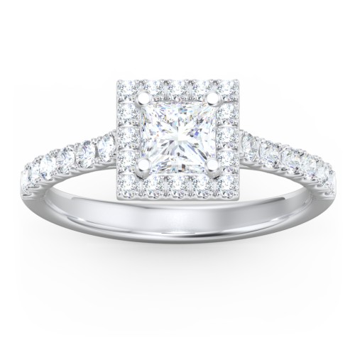 Diamond Halo Engagement Ring Micro-Pavé Accents – 14K White Gold with Lab Diamond