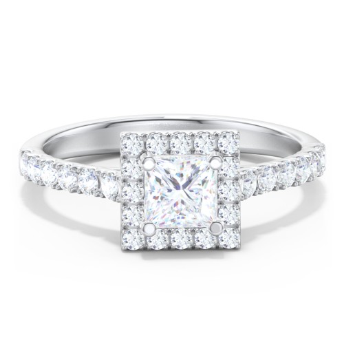 Diamond Halo Engagement Ring Micro-Pavé Accents – 14K White Gold with Lab Diamond