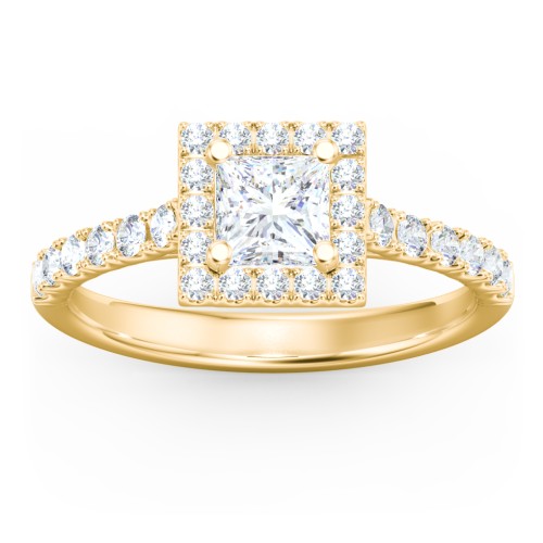 Diamond Halo Engagement Ring Micro-Pavé Accents – 10K Yellow Gold with Lab Diamond