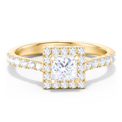 Diamond Halo Engagement Ring Micro-Pavé Accents – 10K Yellow Gold with Lab Diamond