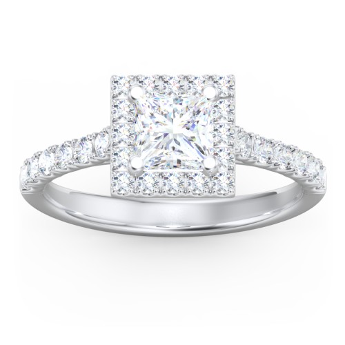 Diamond Halo Engagement Ring Micro-Pavé Accents – 14K White Gold with Lab Diamond