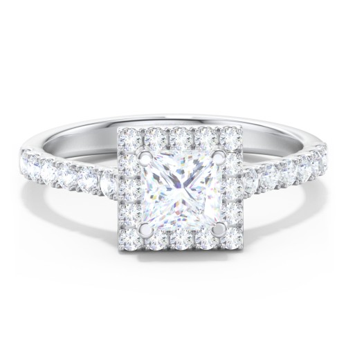 Diamond Halo Engagement Ring Micro-Pavé Accents – 14K White Gold with Lab Diamond