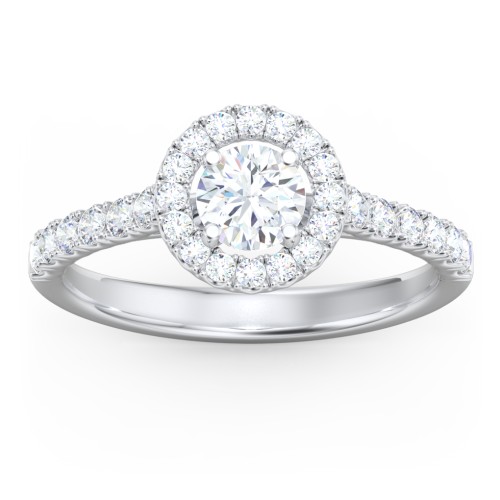 Diamond Halo Engagement Ring Micro-Pavé Accents – 14K White Gold with Lab Diamond