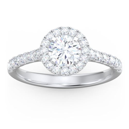 Diamond Halo Engagement Ring Micro-Pavé Accents – 14K White Gold with Lab Diamond