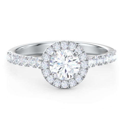 Diamond Halo Engagement Ring Micro-Pavé Accents – 14K White Gold with Lab Diamond