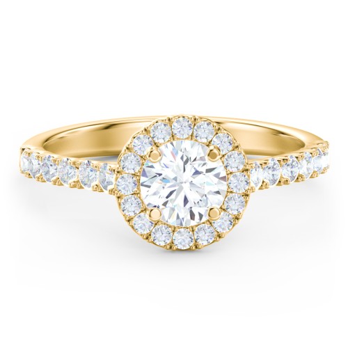 Diamond Halo Engagement Ring Micro-Pavé Accents – 10K Yellow Gold with Lab Diamond