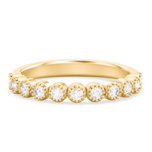 Vintage Half Eternity Diamond Band with Milgrain – 10K Yellow Gold with Diamond
