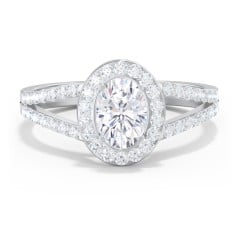 Diamond Halo Engagement Ring with Split Shank and Accents