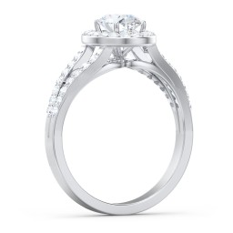 Diamond Halo Engagement Ring with Split Shank and Accents