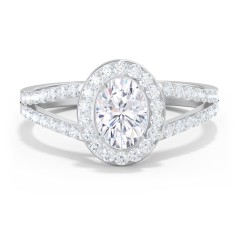 Diamond Halo Engagement Ring with Split Shank and Accents – 14K White Gold with Lab Diamond