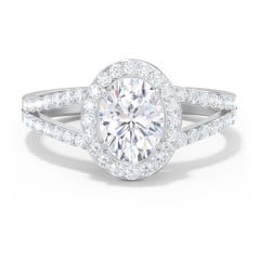 Diamond Halo Engagement Ring with Split Shank and Accents