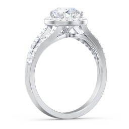 Diamond Halo Engagement Ring with Split Shank and Accents