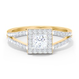 Diamond Halo Engagement Ring with Split Shank and Accents in 10K Solid Yellow Gold with 04LABDIAM-PC-0.50-VS2-F-G and Lab Diamond