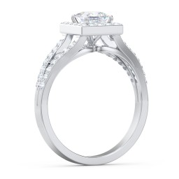 Diamond Halo Engagement Ring with Split Shank and Accents