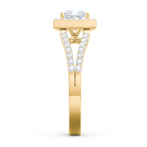 Diamond Halo Engagement Ring with Split Shank and Accents