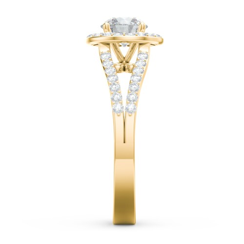Diamond Halo Engagement Ring with Split Shank and Accents – 10K Yellow Gold with Lab Diamond