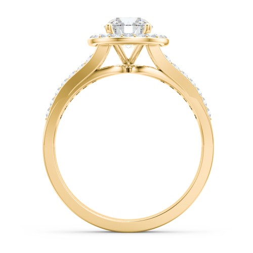Diamond Halo Engagement Ring with Split Shank and Accents – 10K Yellow Gold with Lab Diamond