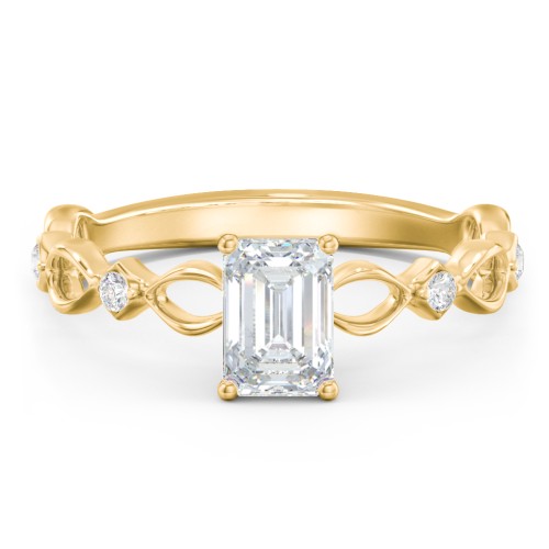 Modern Diamond Twisted Band Ring with Accents – 10K Yellow Gold with Diamond