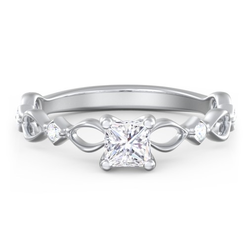 Modern Diamond Twisted Band Ring with Accents – 14K White Gold with Diamond