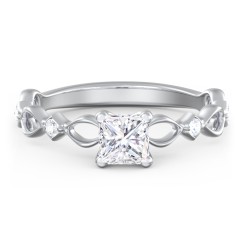 Modern Diamond Twisted Band Ring with Accents – 14K White Gold with Diamond