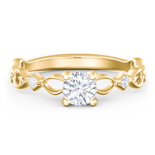 Modern Diamond Twisted Band Ring with Accents – 10K Yellow Gold with Diamond