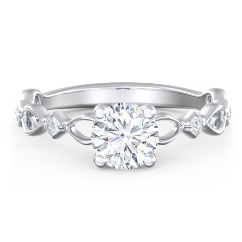 Modern Diamond Twisted Band Ring with Accents – 14K White Gold with Diamond