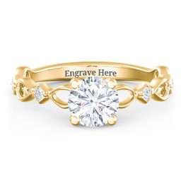 Modern Diamond Twisted Band Ring with Accents in 10K Solid Yellow Gold with 04DIAM-RD-1.00-I1-G-VG and Diamond