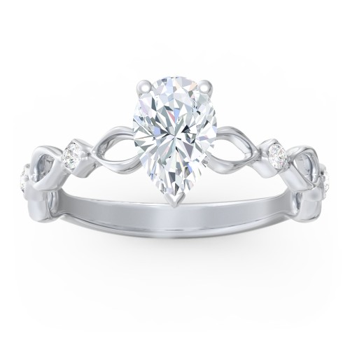Modern Diamond Twisted Band Ring with Accents – 14K White Gold with Diamond
