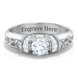 Vintage Solitaire Engagement Ring with Shoulder Accents and Sculptural Band