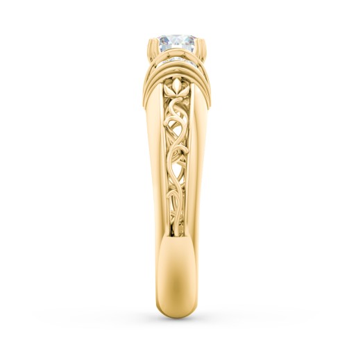 Vintage Solitaire Engagement Ring with Shoulder Accents and Sculptural Band – 10K Yellow Gold with Diamond
