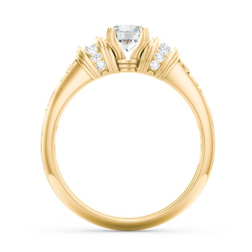 Vintage Solitaire Engagement Ring with Shoulder Accents and Sculptural Band – 10K Yellow Gold with Diamond