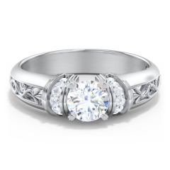 Vintage Solitaire Engagement Ring with Shoulder Accents and Sculptural Band – 10K Yellow Gold with Diamond